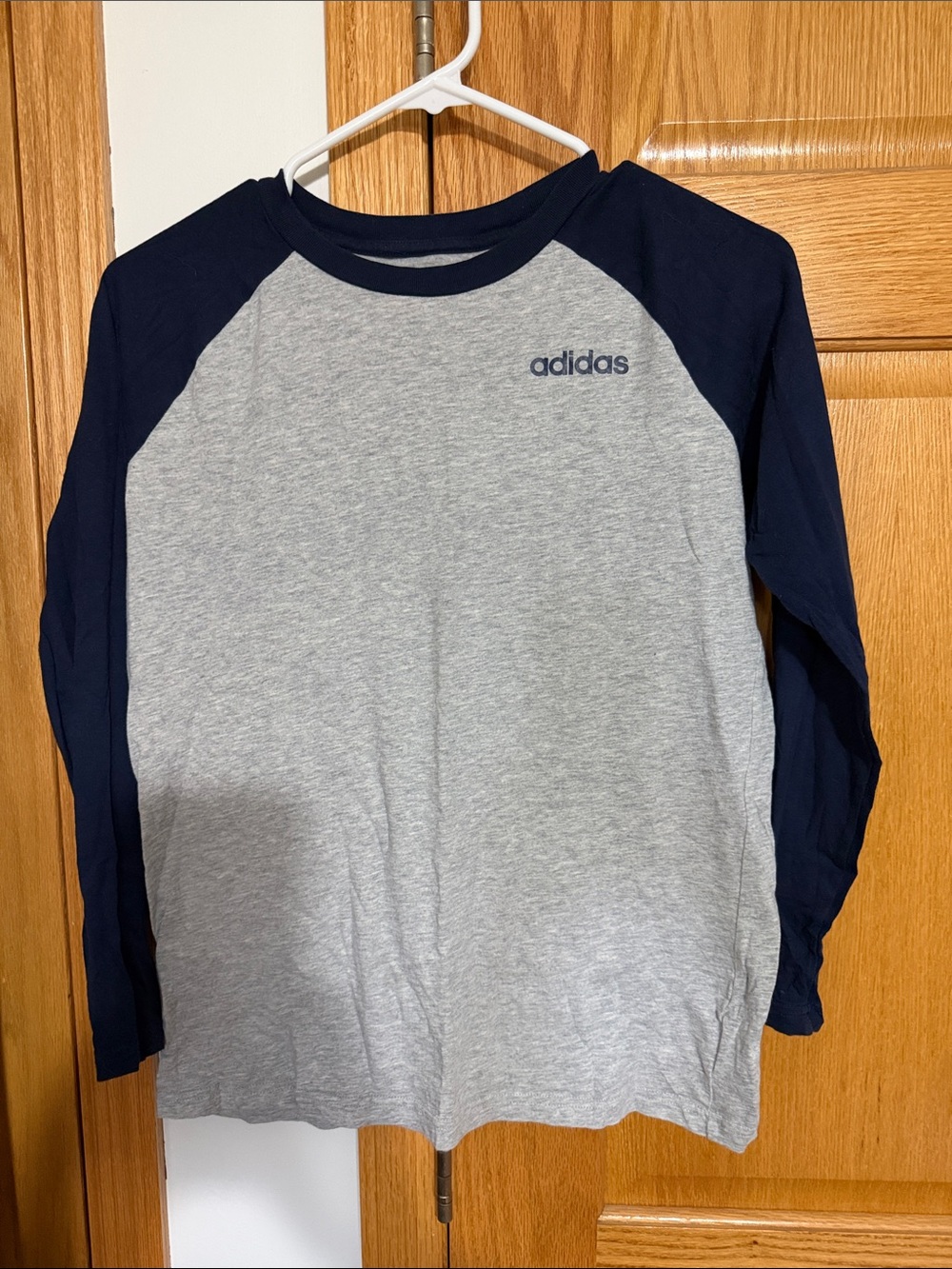 adidas Boys Grey & Navy Raglan Long Sleeve Tee